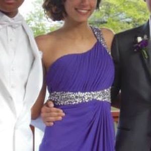 Beaded One Shoulder Strappy Back Prom Dress